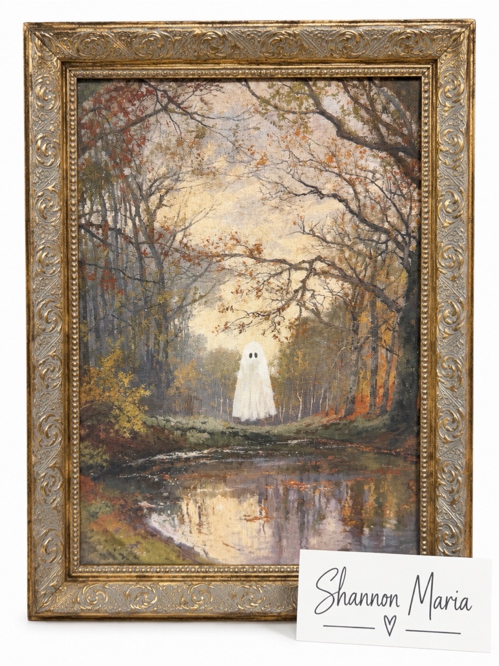 Viral Petal Lane Ghost Pond Framed Art Ornate Gold Framed Halloween Decor